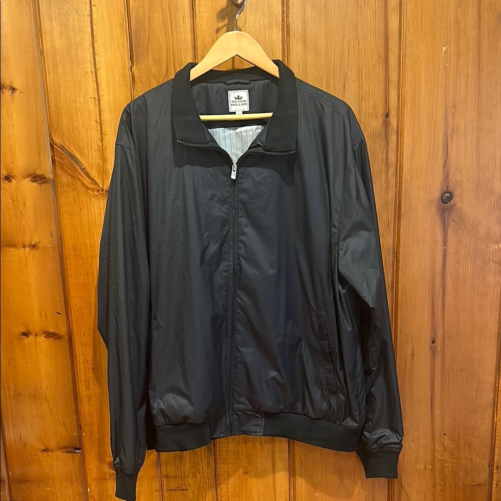 Peter Millar Jacket Mens XXL Black Full Zip Windbreaker Golf Lined Performance